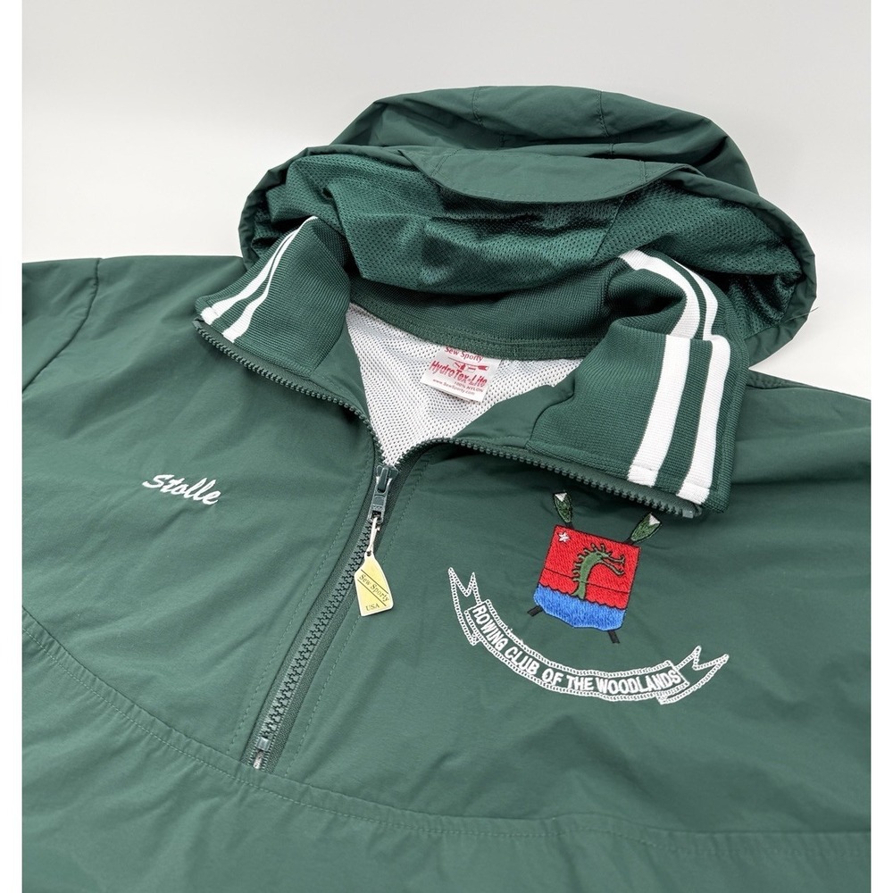 Green Sew Sporty Rowing Club Of The Woodlands Green 100% Nylon Jacket SZ Medium